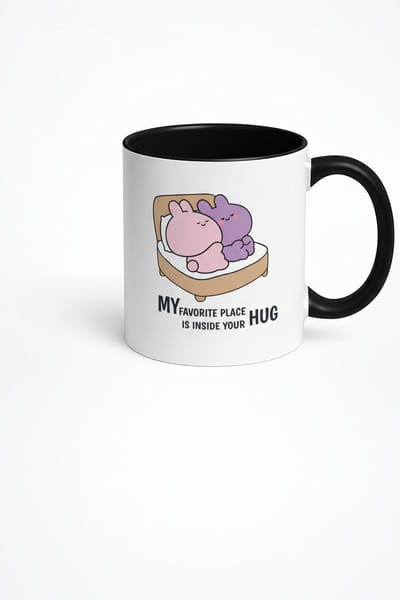 Mok 'My Favorite Place Is Inside Your Hug' met Schattige Knuffelkonijntjes - Romantisch Liefdescadeau