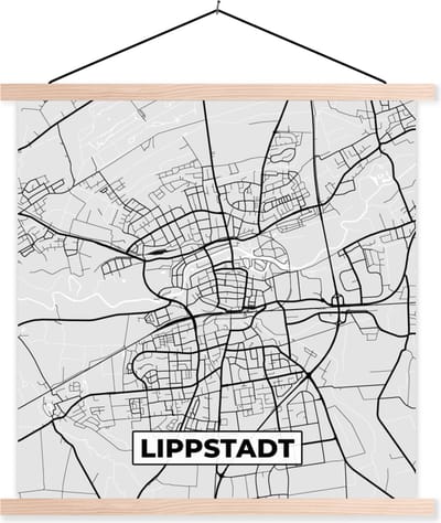 Posterhanger incl. Poster 40x40 cm - Schoolplaat - Kaart - Lippstadt - Duitsland - Plattegrond - Stadskaart - Textielposter - Blanke latten - Stadskaart