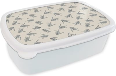Broodtrommel Wit - Lunchbox - Brooddoos - Wespen - Patroon - Jaren 50 - 18x12x6 cm - Volwassenen