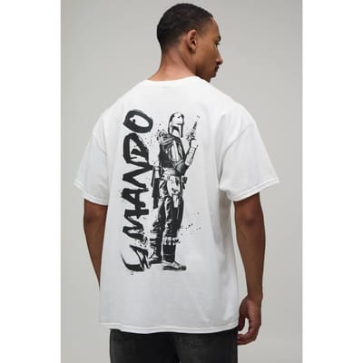 Oversized Mandalorian Licentie Print T-shirt | White | Size Medium
