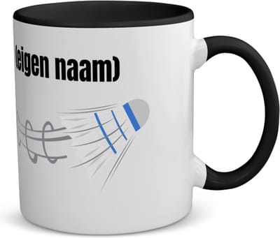 Akyol - badminton shuttle met eigen naam koffiemok - theemok - zwart - Badminton - badmintonner - sport - verjaardag cadeau - kado - geschenk - 350 ML inhoud