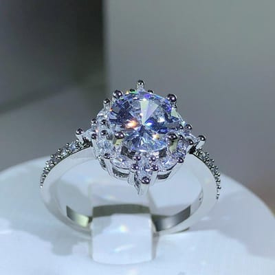 Zilver Luxe Vrouwelijke Sneeuwvlok Ring Mode Zilver Kleur Kristal Zirkonia Steen Ring Vintage Trouwringen Voor Vrouwen 6 gray