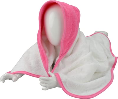 ARTG® Babiezz - Babycape - Baby Badcape - Kraamkado - 75 x 75 cm -  Wit / Fuchsia Rose Capuchon en Rand - 100% Katoen - WHITE / PINK