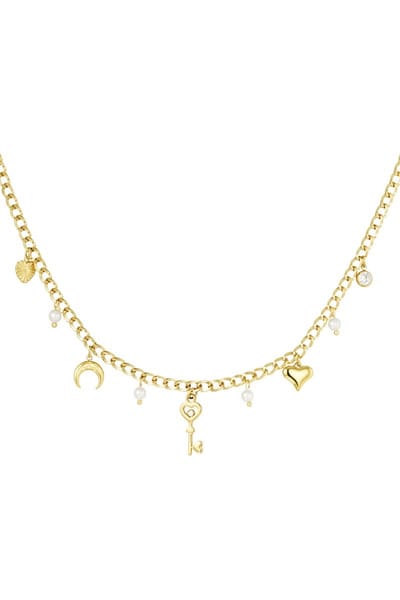 Yehwang - Key to my heart damesketting - Goudkleurig - Stainless Steel - Lengte 39 cm