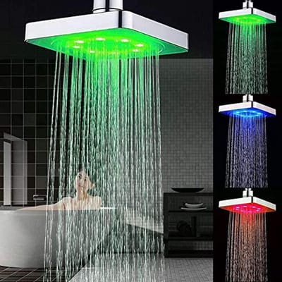 Dailygoods - Led-douchekop - 20 cm vierkant - Waterbesparend - 7 kleuren - Droomachtige verlichting - Geschikt voor badkamer - Groen of ijzergrijs