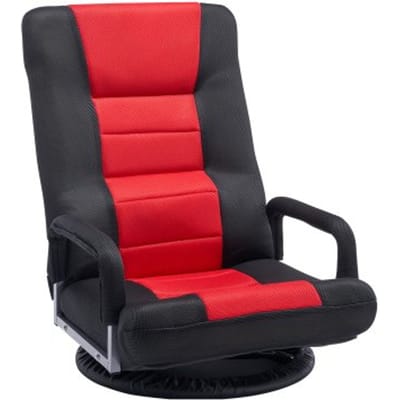 VEVOR Draaibare vloergamestoel met armleuningen (360° draaibaar) Vloerbank met 6 verstelbare standen, rugleuning en lendensteun, Video-relaxfauteuil voor tv kijken en lezen, Rood/Zwart