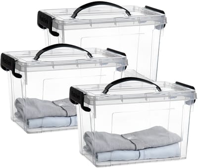 Plasticforte Opslagbox - 3x - met deksel - transparant grijs - 6 liter - 25 x 19 x 17 cm - kunststof - opbergdoos - opbergen