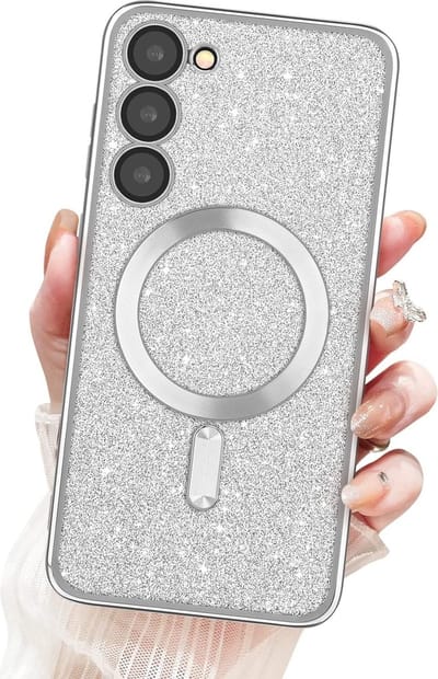 Hoesje Geschikt Voor Samsung Galaxy S23 Magsafe hoesje Zliver - Lens beschermer glitter backcover