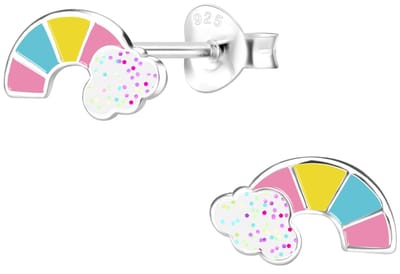 Joy|S - Zilveren regenboog oorbellen - met wit glitter wolkje