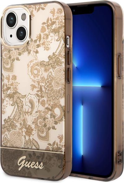 Guess Toile de Jouy Back Case - Geschikt voor Apple iPhone 14 Plus (6.7") - Bruin