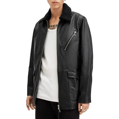 AllSaints Moriarty Coat Black Maat: L | Leren Jassen Outlet | Heren | Zwart