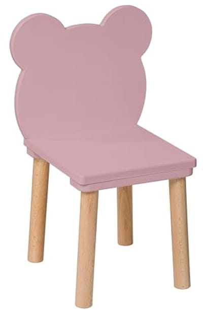 Houten Kinderstoel voor Peuters - Ideaal Meubel voor Kinderen van 2-7 Jaar - Roze Met Beer Ontwerp