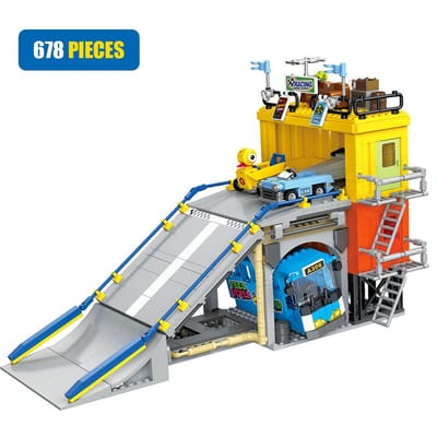 Model Bouwen Doe-het-zelf Achtbaan Heuvelklim Race Scène Bakstenen Blokken Pretpark Model Puzzel Speelgoed Voor Jongens Cadeaus no box yellow