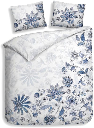 Heckettlane Dekbedovertrek Asia - Dekbed met instopstrook - Wit - Dekbedovertrek van 100% Katoen-Satijn - Bloemen - 240x200-220 cm + 2 slopen 60/70 cm - Zakynthos