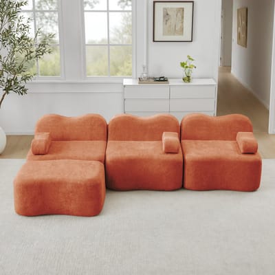 MODFU Modulaire Hoekbank - Golvende Vorm En Diepe Zitting - Modern - Voor Woonkamer - Fluweel - Oranje