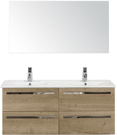 Seville Badmeubelset 120 cm - 4 Laden Natuur Eiken - Keramische Wastafel Wit Enjoy met Spiegel