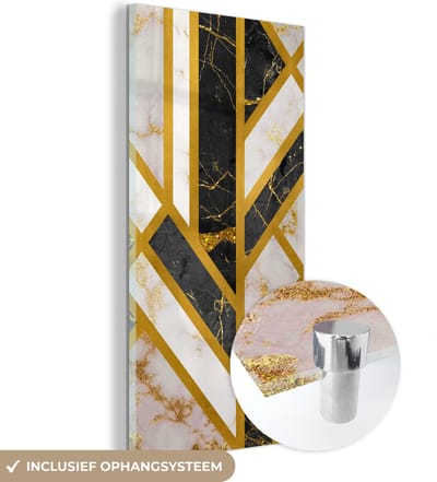 MuchoWow® Glasschilderij 20x40 cm - Schilderij acrylglas - Marmer - Goud - Glitter - Luxe - Foto op glas - Schilderijen