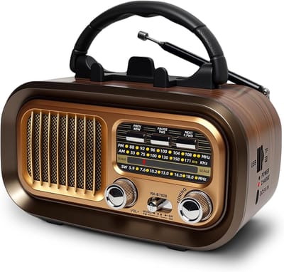 Draagbare Bluetooth-radio AM/FM/SW – vintage oplaadbare radio 1200mAh met USB/TF-kaart/TWS – D-batterijradio voor thuis, tuin, kamperen en ouderen.L