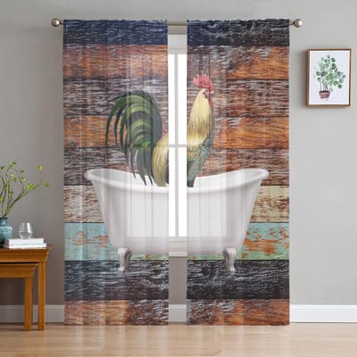 Luxe Tule Gordijnen Haanboerderij Patroon Woonkamer Keuken Chiffon Gordijn Jeugdkamer Doorzichtig Vloer Decoratie Gordijn 135W x 114H(cm)