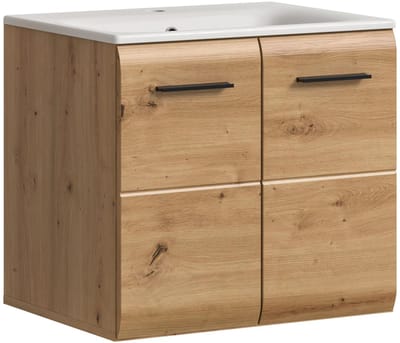 Wastafel met keramieken wasbak - Stijlvolle badkameropbergkast in Artisan Oak