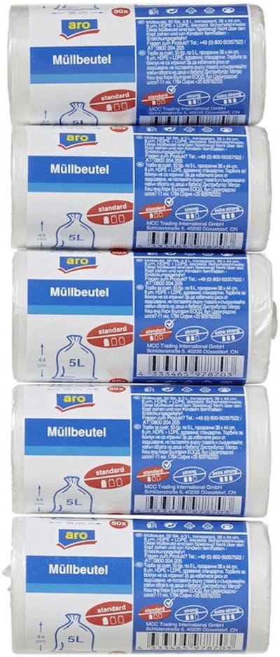 Vuilniszakken 5 liter - 250 afvalzakken (5 x 50) - Wit standaard - Pedaalemmerzakken - 44 x 36cm