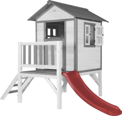 AXI Beach Lodge XL Speelhuis in Wit - Met Verdieping en Rode Glijbaan - Speelhuisje voor de tuin / buiten - FSC hout - Speeltoestel voor kinderen