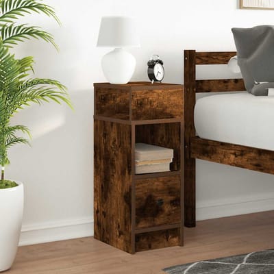 vidaXL - Nachtkastje - met - lade - 25x31x66 - cm - gerookt - eikenkleurig
