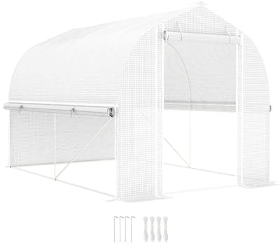 Polytunnelkas - Kas met Roldeuren en Ramen - Tunnelkas - Kweektunnel - Kweekkas - Kastunnel - Groentekas - Plantenhuis - Plantenteelt - voor Groenten, Bloemen, Planten - UV-bestendig - 300x200x200 cm - Wit