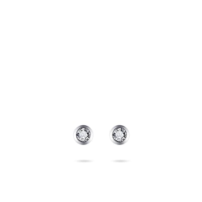Jewels Inc. - Oorbellen - Oorstekers - Gezet met Zirkonia Steen in een Gladomzetting - 5mmØ - 3mmØ Zirkonia - 14 Karaat Witgoud