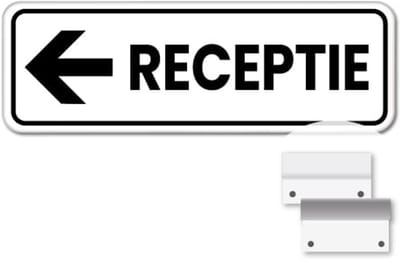 Bord receptie pijl links - Weerbestendig Aluminium - 40x15 cm - Bevestiging: Met muur-/ wandmontage beugels