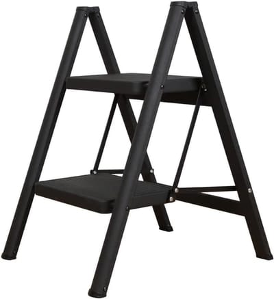 Famanu – Aluminium trapladder met 2 treden lichtgewicht frame antislip treden en strakke afwerking zwart