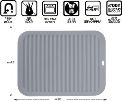 Hittebestendige Siliconen Onderzetters, 30 x 23 cm, Voor Keuken en Woonkamer, Set van 2, Grijs, Tot 230 °C