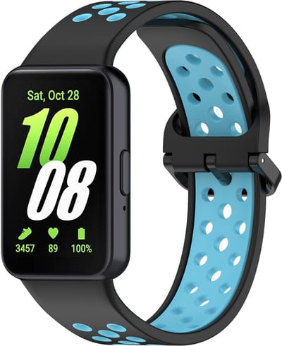 Stravo 2-kleurige Siliconen Bandje Geschikt voor Samsung Galaxy Fit 3 - Ademend & Comfortabel Horlogeband - Zwart/blauw