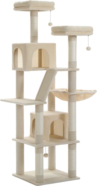 Kattenu CatCastle - Krabpaal voor grote katten - Kattenboom - Kattenkrabpaal - Hoge krabpaal - 180 cm - Beige