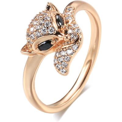 Bague Renard Mignon Pour Femmes Or Rose Noir Zircon Naturel Bague Mode Vintage Bijoux Animaux 9