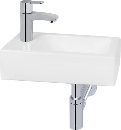 Saqu Trento fonteinset met chromen kraan links glanzend wit keramiek
