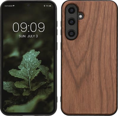 kwmobile telefoonhoesje geschikt voor Samsung Galaxy S23 FE - Hoesje met bumper in donkerbruin - Backcover - hout