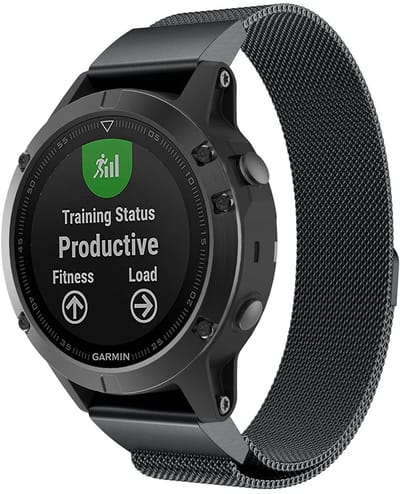 Stravo Milanese bandje RVS geschikt voor Garmin Fenix 5x (Plus) / Fenix 6x (Pro) / Fenix 7x (Pro - Sapphire - Solar) / Garmin Fenix 8 - 51mm / Enduro 1-2-3 - Quickfit 26mm band voor Garmin smartwatches - Milanees Horlogebandje - Zwart