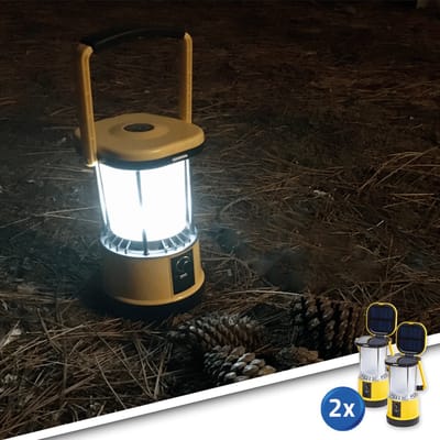 Solar kampeerlamp Clap - Voordeelset van 2 stuks - Dimbaar met USB lader - Tentlamp op zonne-energie - Oplaadbare camping verlichting voor op tafel - Geel