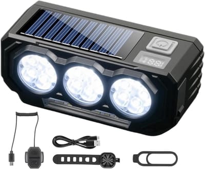 VHV - Fietslamp met Hoorn USB Oplaadbaar - Solar LED Voorlicht Fiets voor Nacht Rijden - 5 lichtstanden - voor Stadsfiets, Schoolfiets, Mountainbike en Nacht Rijden