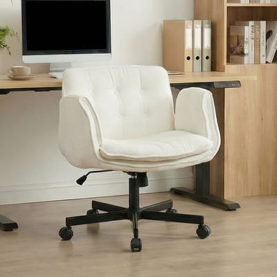 Bureaustoel - Comfortabele Draaistoel met Brede Zitting - Anti-vermoeidheid - Chenille materiaal -Voor Thuiskantoor en Make-up - Wit