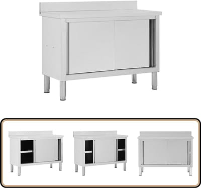 vidaXL - Werktafel - met - schuifdeuren - 120x50x(95-97) - cm - roestvrij - staal