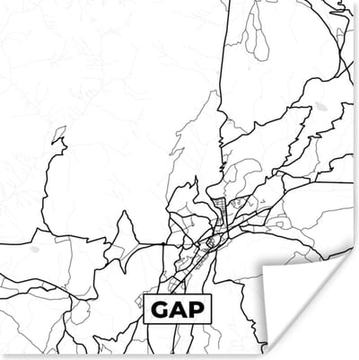 Poster Frankrijk – Kaart – Gap - Plattegrond – Stadskaart - Zwart wit - 100x100 cm XXL
