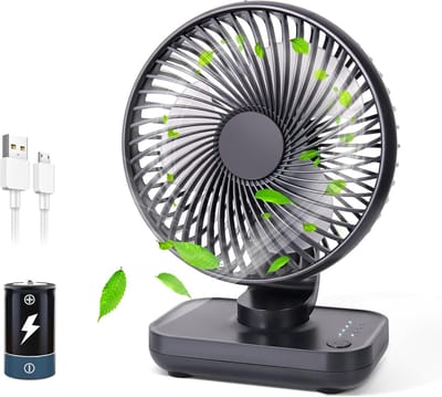 Bureauventilator Blauw - 3600mAh Oplaadbaar - 4 Snelheden - Stille Luchtcirculator - USB Voeding - Geschikt voor Slaapkamer, Kantoor en Thuisgebruik