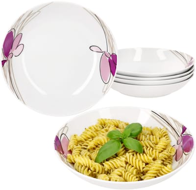 MamboCat Set van 6 Viola soepborden 20,3 cm diep gemaakt van porselein