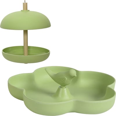 Decoris vogel voedersilo met vogelbad - bamboe hout - pistachegroen