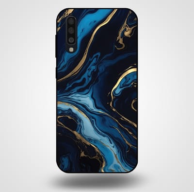 Smartphonica Telefoonhoesje voor Samsung Galaxy A70s met marmer opdruk - TPU backcover case marble design - Goud Blauw geschikt voor Samsung Galaxy A70s