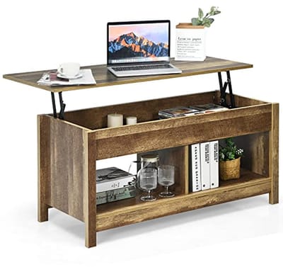 Industrieel Opklapbare Salontafel met Onderste Planken en Verborgen Opbergruimte voor Woonkamer, Kantoor en Slaapkamer