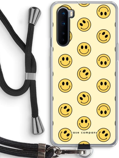 Case Company® - Hoesje met koord geschikt voor OnePlus Nord hoesje met Koord - Smiley N°2 - Telefoonhoesje met Zwart Koord - Bescherming aan alle Kanten en Over de Schermrand