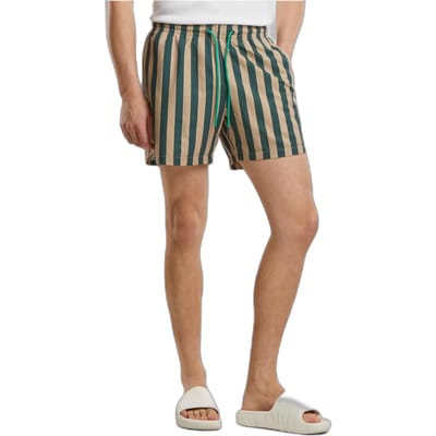 Urban Classics - Striped Seersucker Zwemshorts - L - Groen/Beige